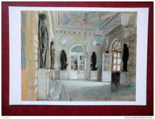 painting by A. Benois , The lobby of the Grand Palace in Pavlovsk , 1902 - russian art - unused - JH Postcards