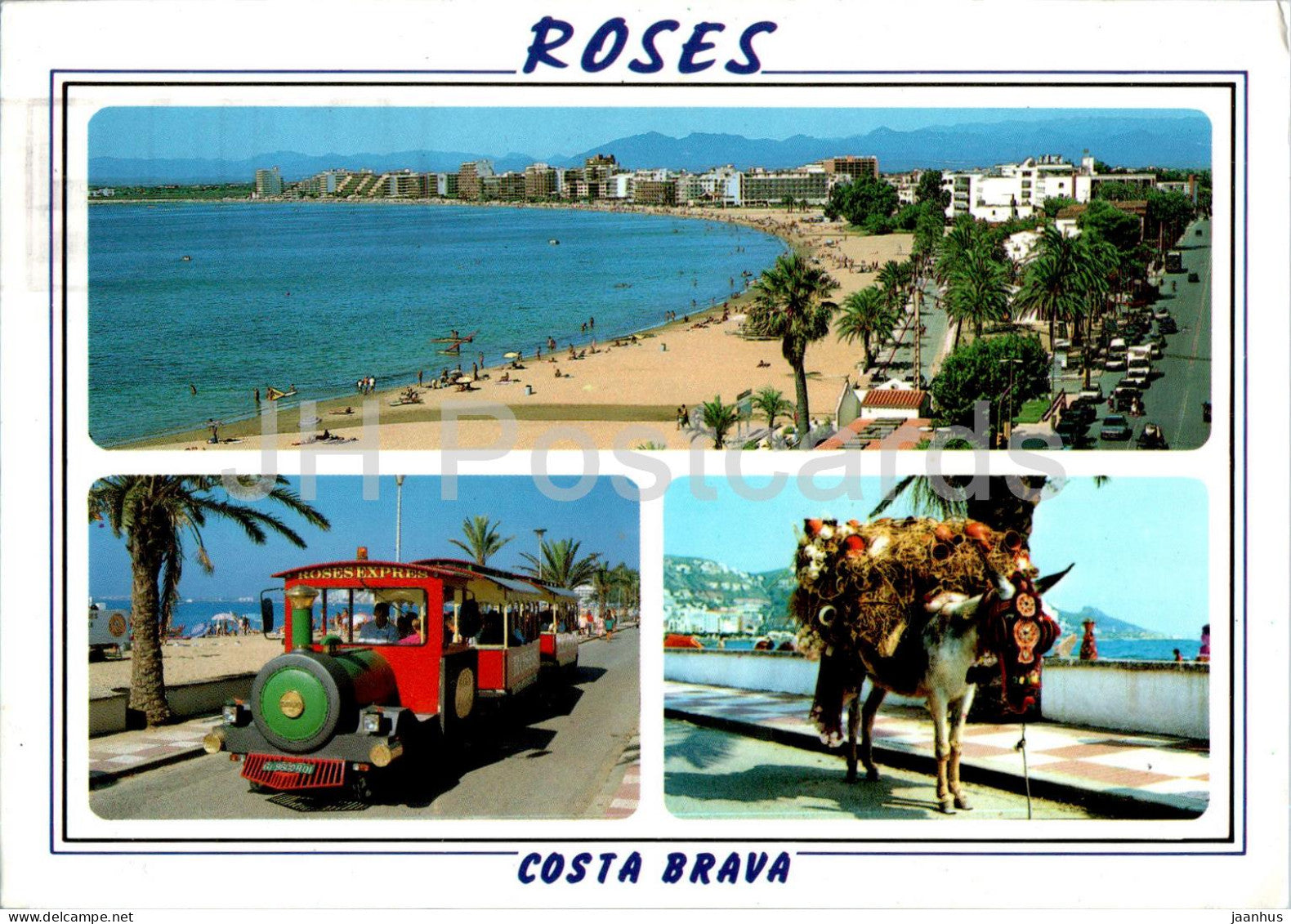 Roses - Costa Brava - Diverses Vistes - multiview - mini train - animals - donkey - 1253 - 1995 - Spain - used - JH Postcards