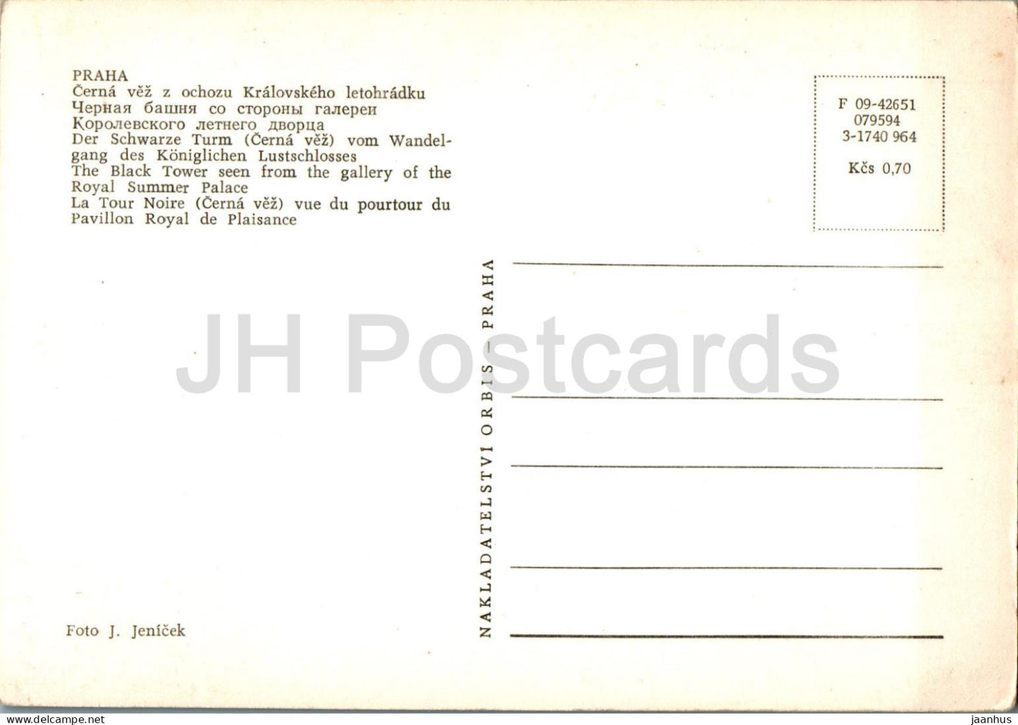 Praha - Prag - Der Schwarze Turm von der Galerie des Königlichen Sommerpalastes aus gesehen - Tschechische Republik - Tschechoslowakei - unbenutzt