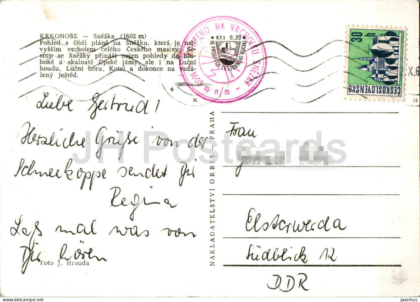 Krkonose - Snezka - pohled s Obri - Czech Repubic - Czechoslovakia - used