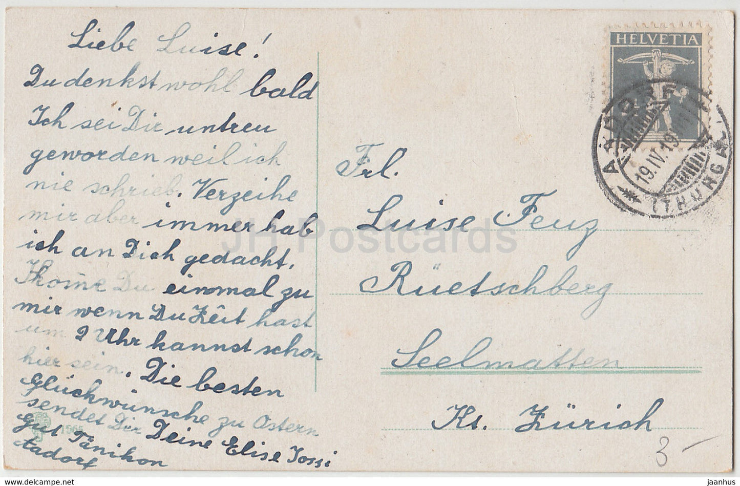 Carte de vœux de Pâques - Herzliche Ostergrusse - cloches - église - carte postale ancienne - 1919 - Allemagne - utilisé