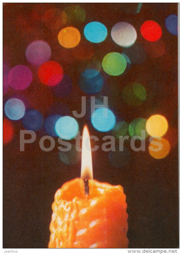 New Year Greeting card - 2 - candle - 1977 - Estonia USSR - used - JH Postcards