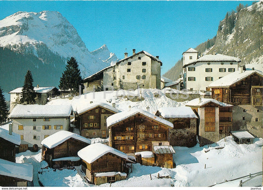 Splugen 1457 m - Dorfpartie mit dem Guggernull und Einshorn - 5850 - 1989 - Switzerland - used - JH Postcards