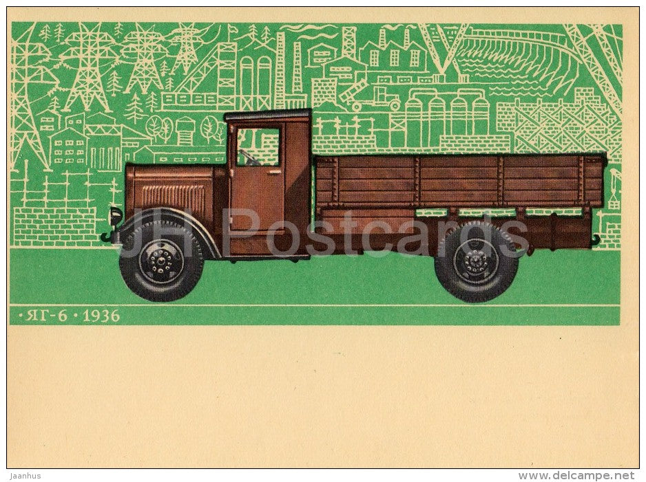 Russian car YAG-6 , 1936 - truck - 1976 - Russia USSR - unused - JH Postcards