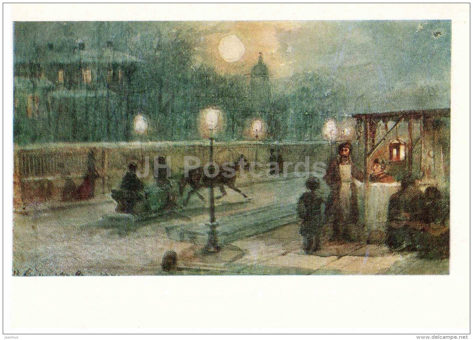 painting by Vasily Surikov - Evening in St. Petersburg , 1871 - aquarelle - russian art - Russia USSR - unused - JH Postcards
