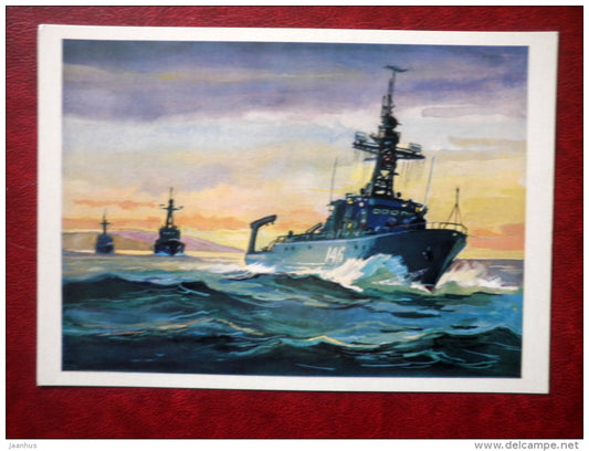 Trawlers - The Ploughmen of the Sea - by P. Pavlinov - warship - soviet - 1973 - Russia USSR - unused - JH Postcards
