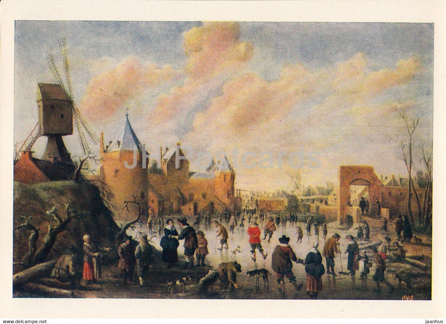 painting by Joost Cornelisz Droochsloot - Winter in a Dutch town - windmill - Dutch art - 1964 - Russia USSR - unused - JH Postcards