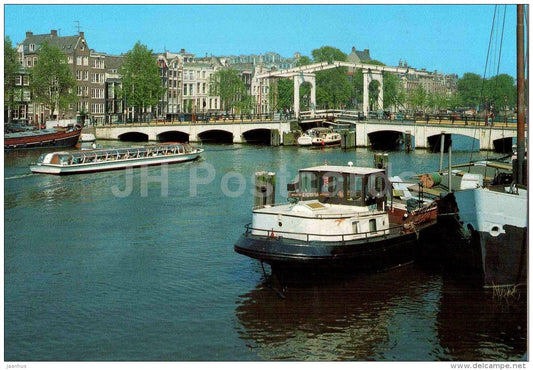 De Magere Brug across the Amstel - passenger boat - Amsterdam - Netherlands - unused - JH Postcards