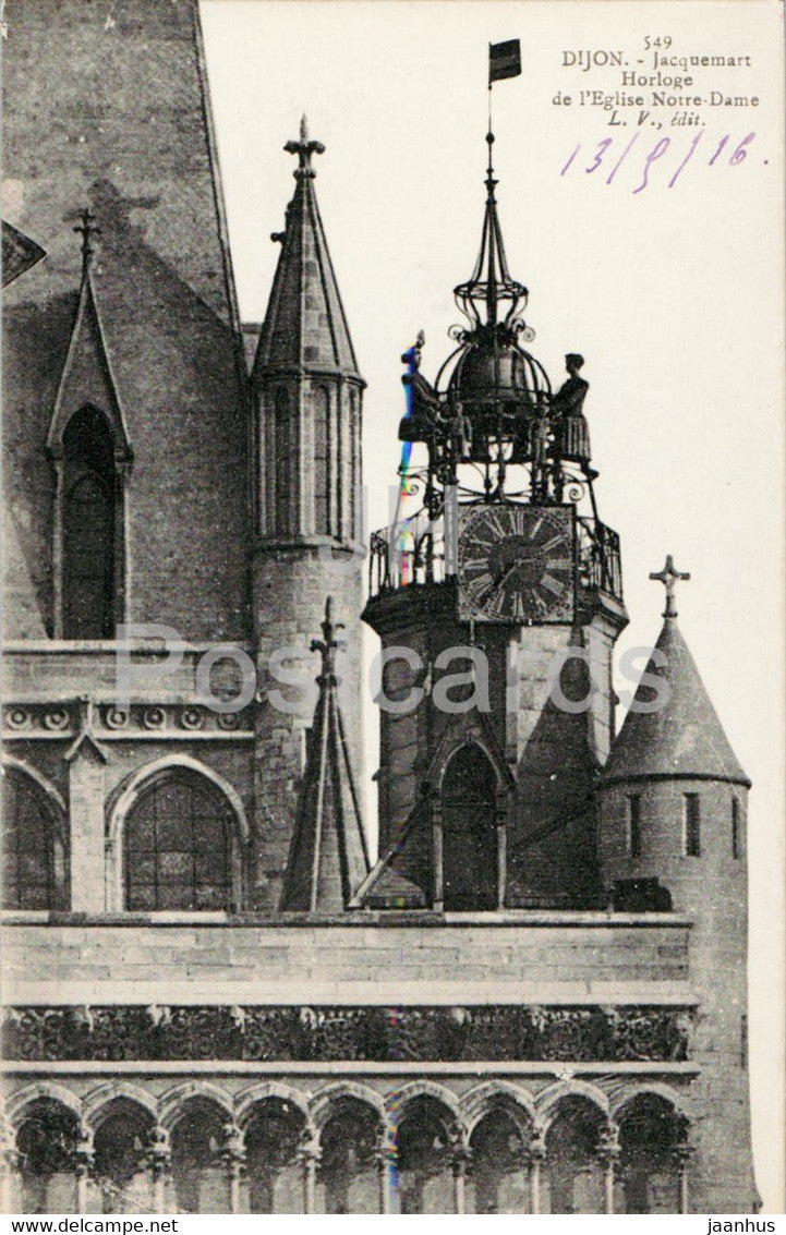 Dijon - Jacquemart Horloge de l'Eglise Notre Dame - old postcard - 1916 - France - used - JH Postcards