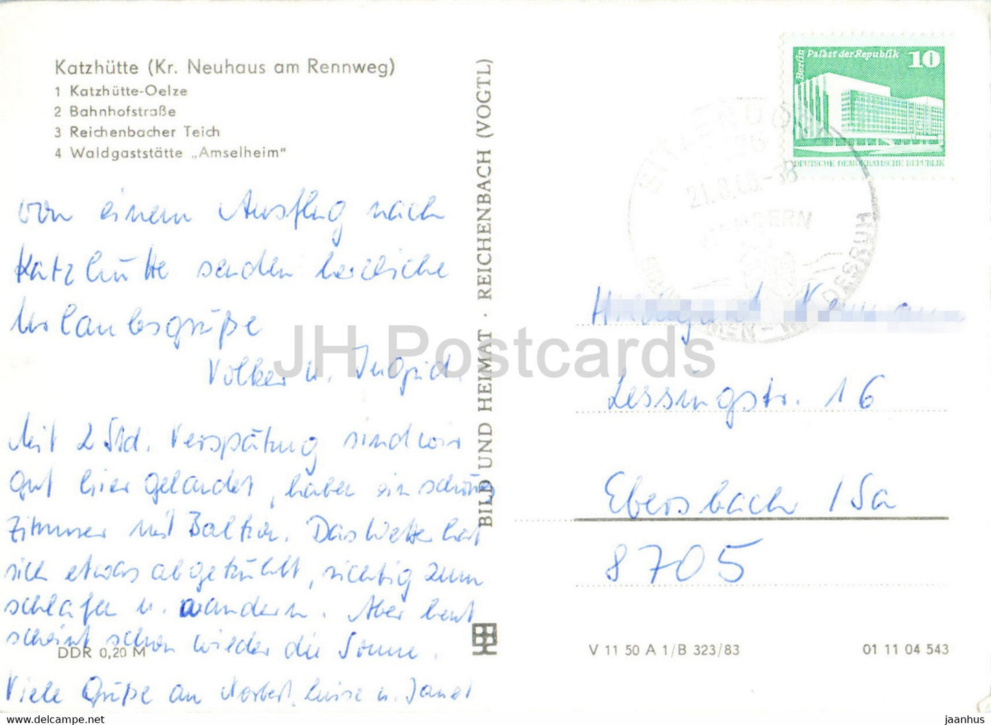 Katzhutte - Thur - Bahnhofstrasse - Reichenbacher Teich - Waldgaststatte Amselheim - Germany DDR - used