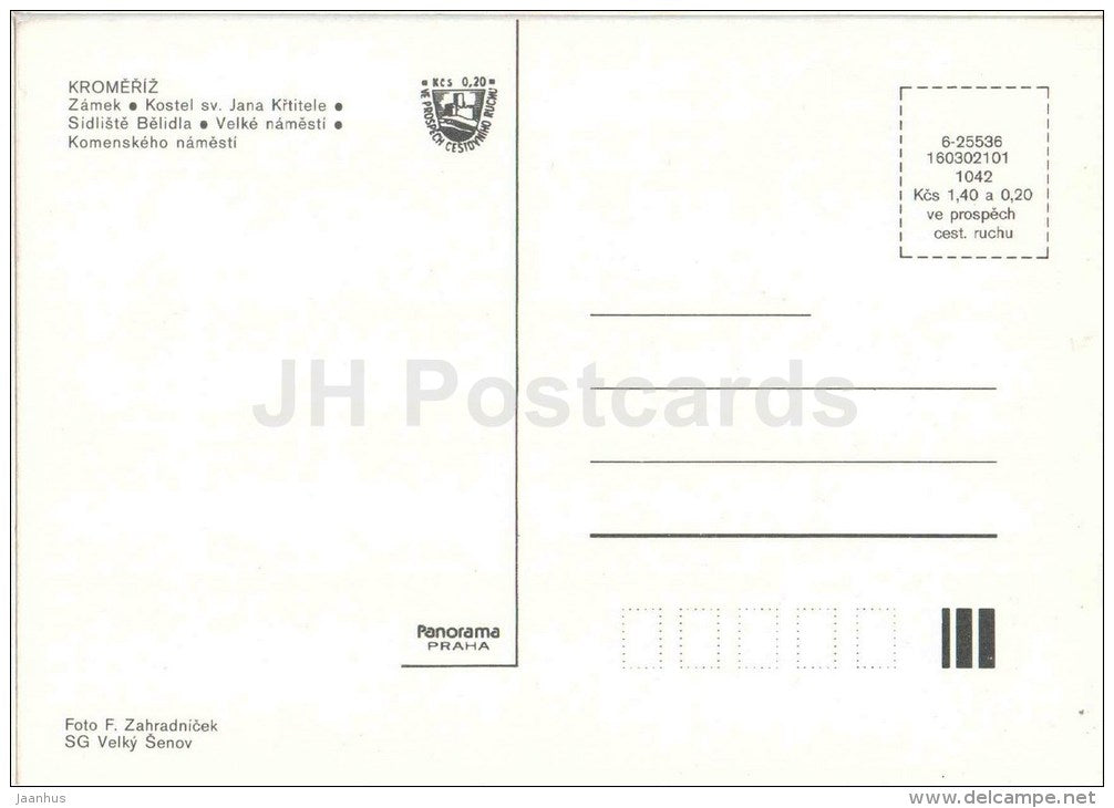 Kromeriz - castle - Church of St. John the Baptist - housing Belidla - square - bus - Czechoslovakia - Czech - unused - JH Postcards