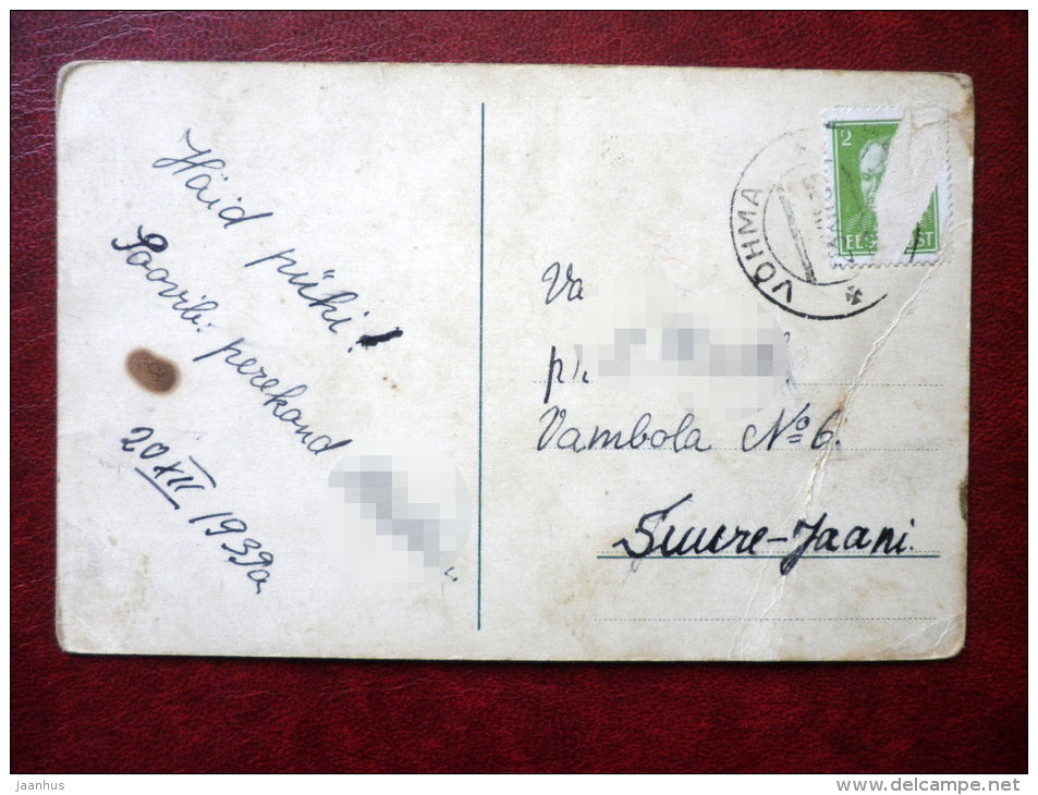 Christmas Greeting Card - bullfinch - bird - circulated in 1939 - Estonia - used - JH Postcards