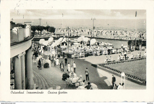 Ostseebad Travemunde - Casino Garten - beach - old postcard - 1954 - Germany - used - JH Postcards