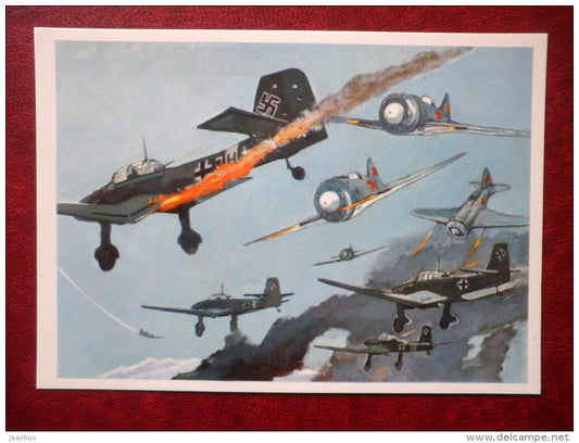 Air engagement of F. Safonov`s Squadron - by P. Pavlinov - WWII - airplane - 1974 - Russia USSR - unused - JH Postcards