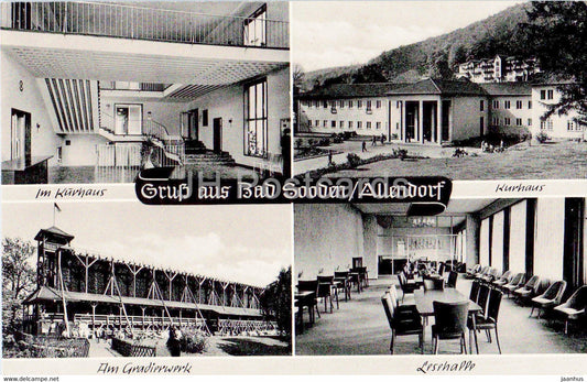 Gruss aus Bad Sooden Allendorf - Im Kurhaus - Kurhaus - Lesehalle - Am Gradierwerk - old postcard - Germany - unused - JH Postcards