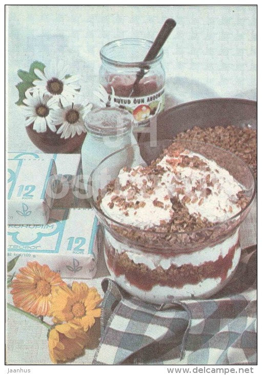 Curd oatmeal dessert - dishes - Estonian Cuisine - recepie - 1985 - Estonia USSR - unused - JH Postcards