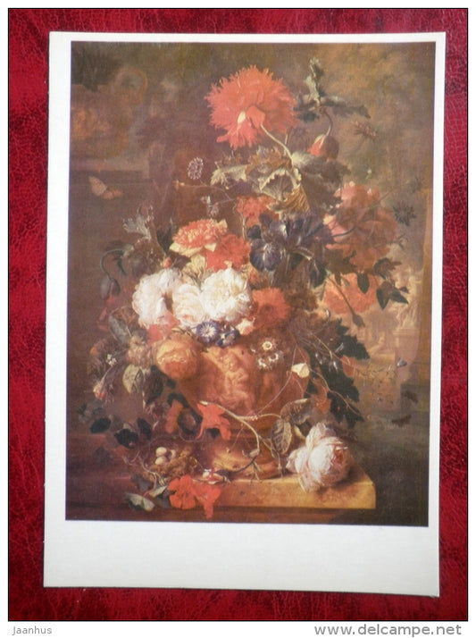 Painting by Jan Van Huysum - Still Life - Flowers . 1722 - dutch art - unused - JH Postcards
