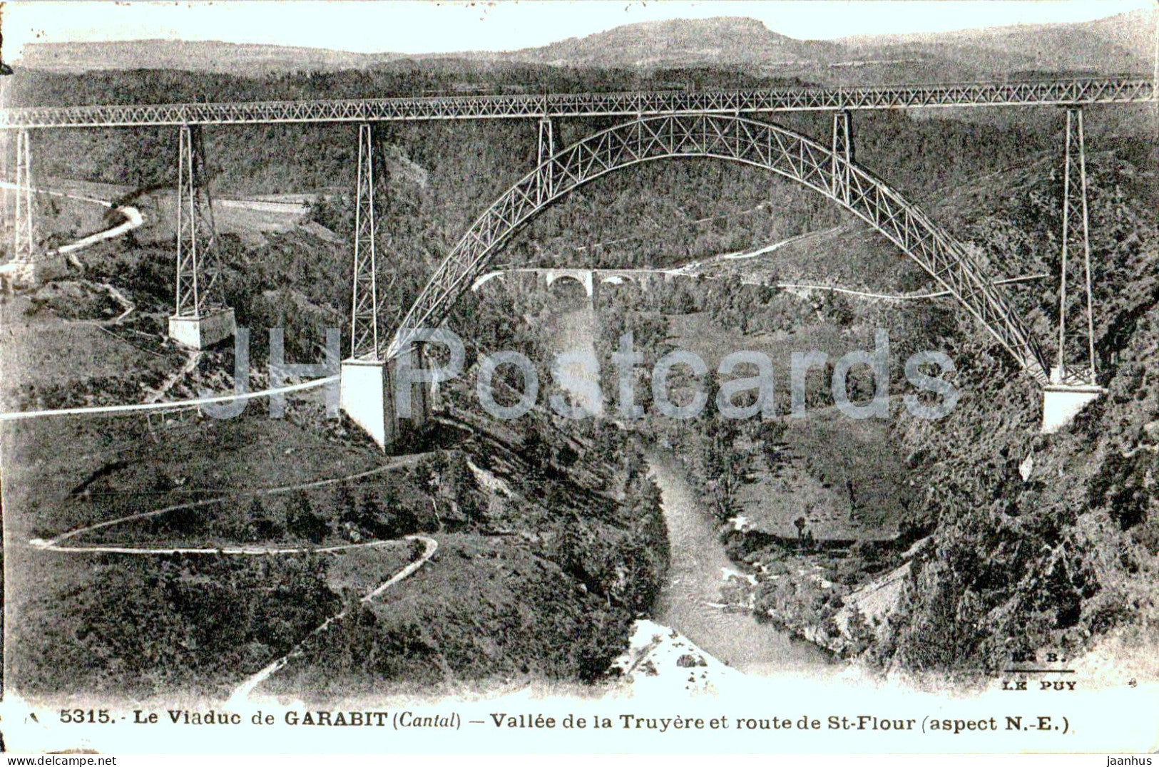 Le Viaduc de Garabit - Vallee de la Truyere et route de St Flour - viaduct - 5315 - old postcard - 1925 - France - used - JH Postcards
