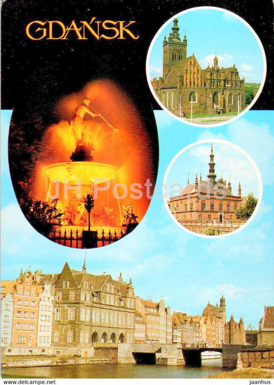 Gdansk - Fontanna Neptuna - Kosciol Sw Katarzyny - Ratusz Staromiejski - Old Town Hall - multiview - Poland - unused - JH Postcards