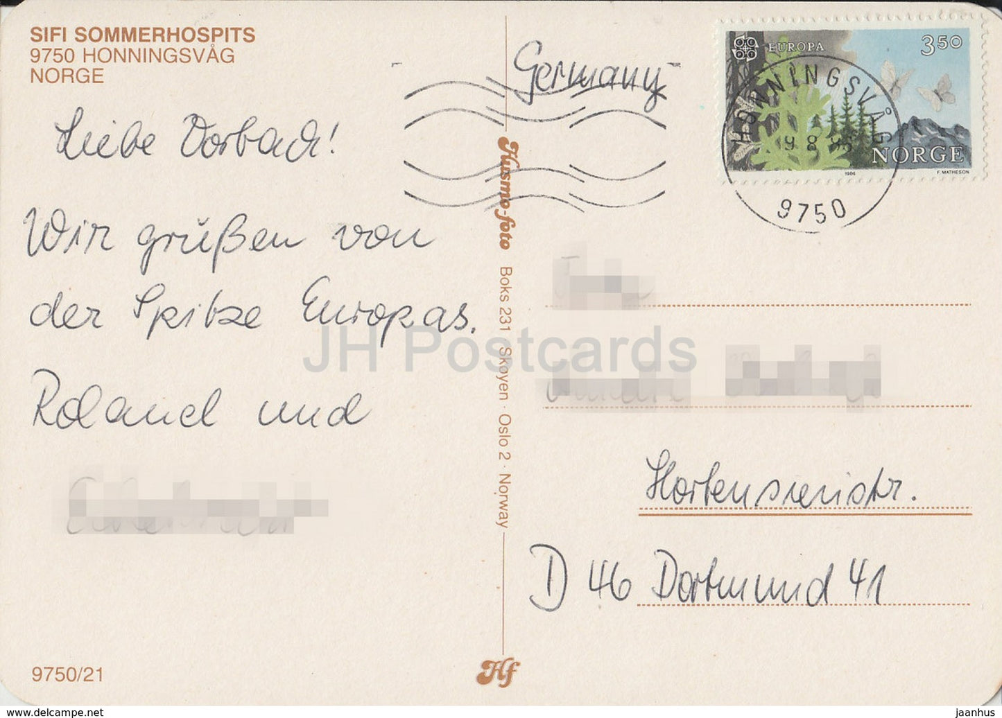 Sifi Sommerhospits - Honningsvag - hospice d'été - bateau - 1986 - Norvège - d'occasion