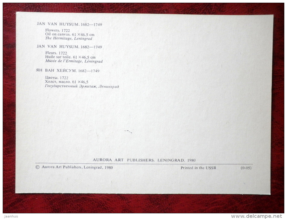 Painting by Jan Van Huysum - Still Life - Flowers . 1722 - dutch art - unused - JH Postcards