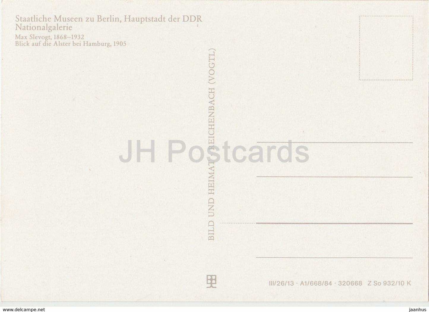 painting by Max Slevogt - Blick auf die Alster bei Hamburg - German art - DDR Germany - unused