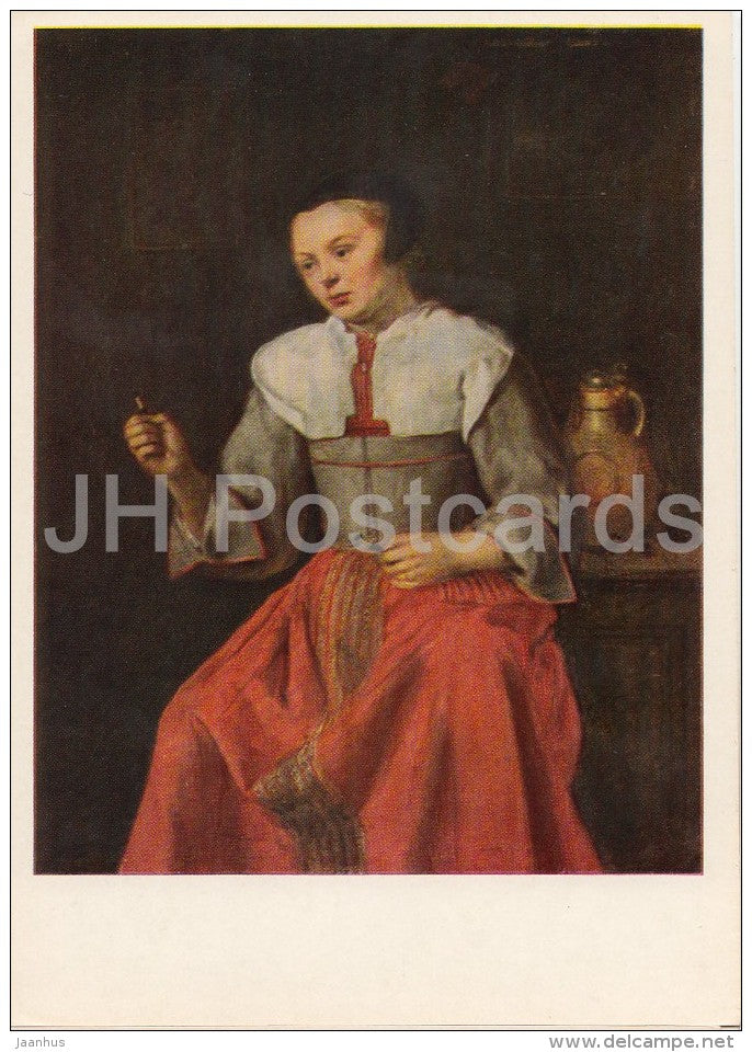 painting by Gabriel Metsu - Lace-Maker - woman - French art - 1969 - Russia USSR - unused - JH Postcards