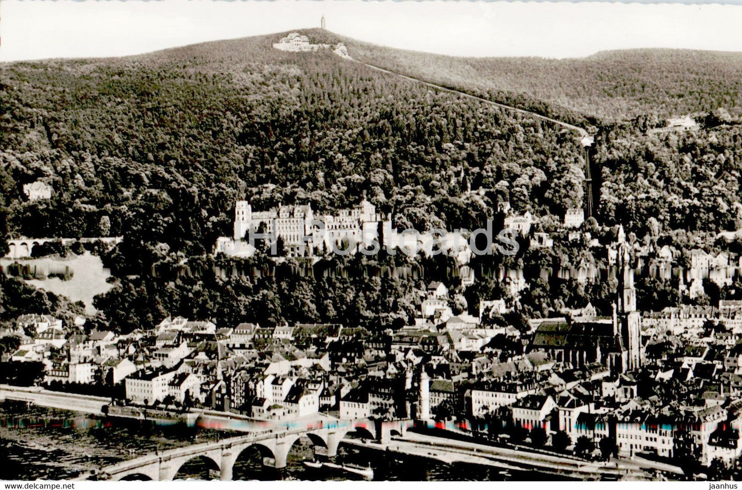Heidelberg mit Bergbahn zum Konigstuhl - old postcard - Germany - unused - JH Postcards
