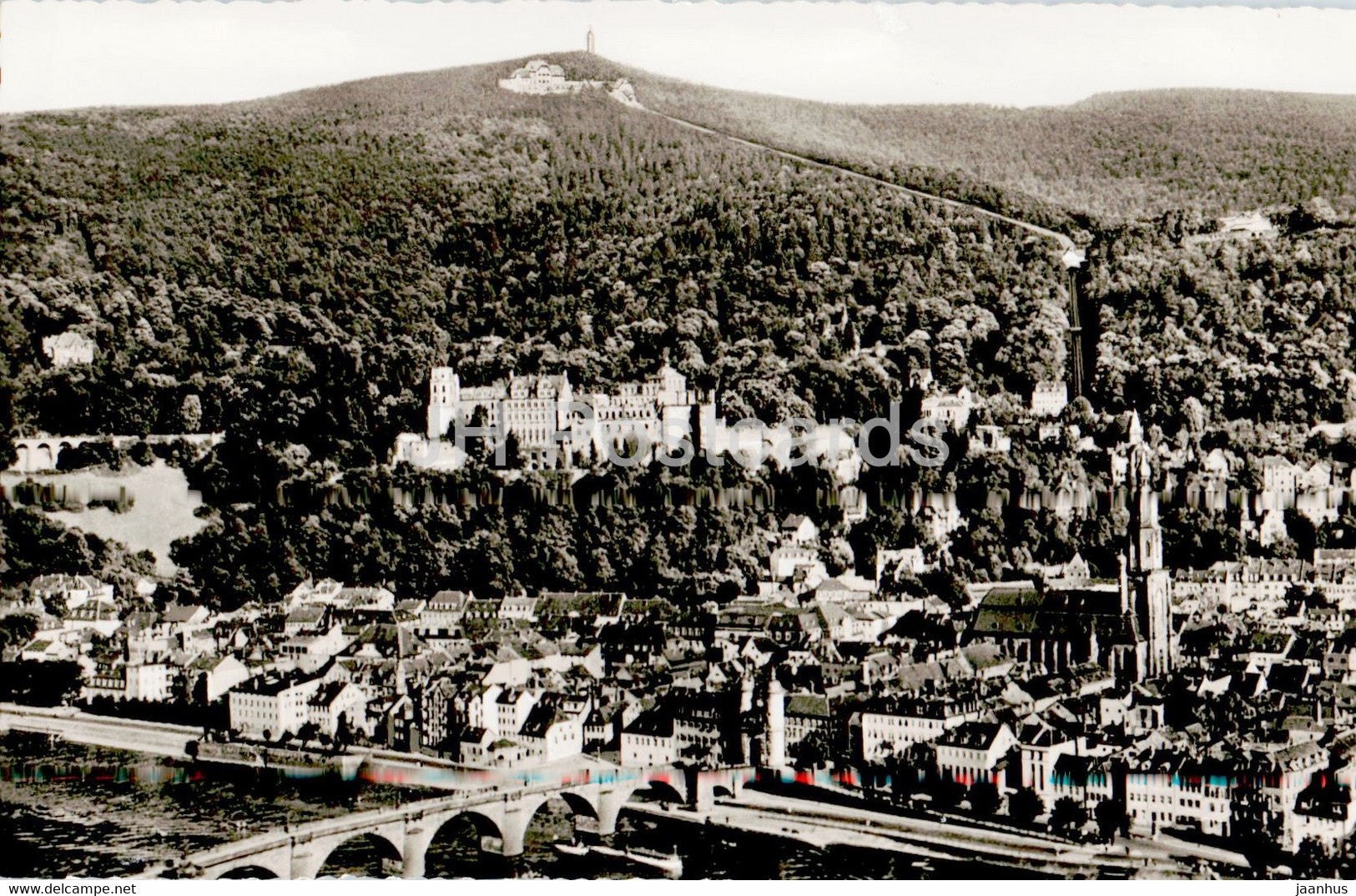 Heidelberg mit Bergbahn zum Konigstuhl - old postcard - Germany - unused - JH Postcards
