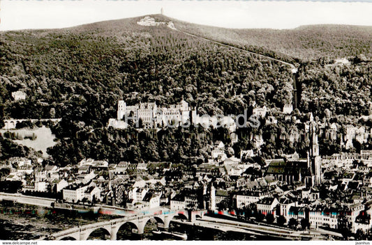 Heidelberg mit Bergbahn zum Konigstuhl - old postcard - Germany - unused - JH Postcards