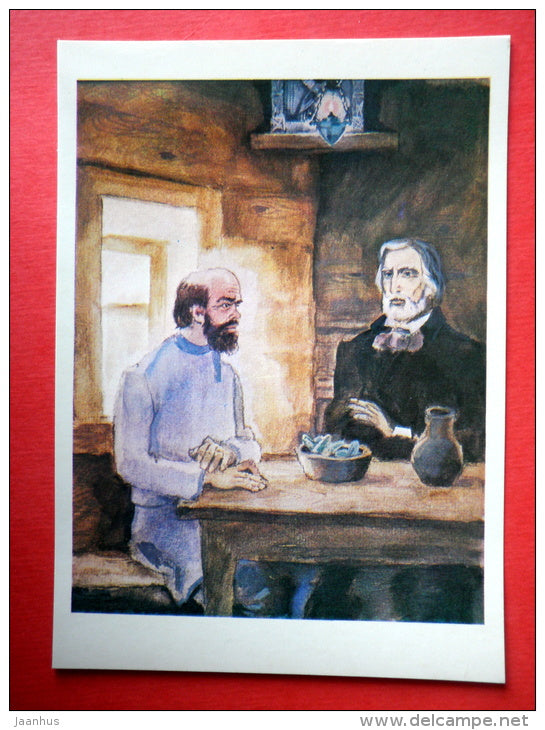 illustration by A. Belyukin  - Khor and Kalinych - men - Notes of a Hunter by I. Turgenev - 1980 - USSR Russia - unused - JH Postcards