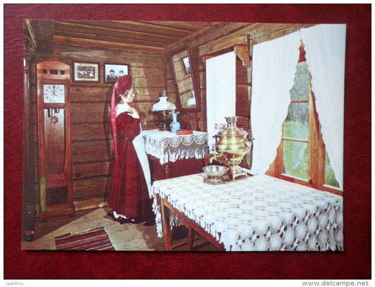 North Estonian barn , backroom - samovar - clock - The Estonian State Open-Air Museum - 1984 - Estonia USSR - unused - JH Postcards