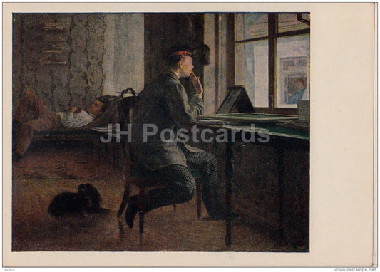 painting  by I. Repin - Preparation for exams , 1865 - Russian art - 1955 - Russia USSR - unused - JH Postcards