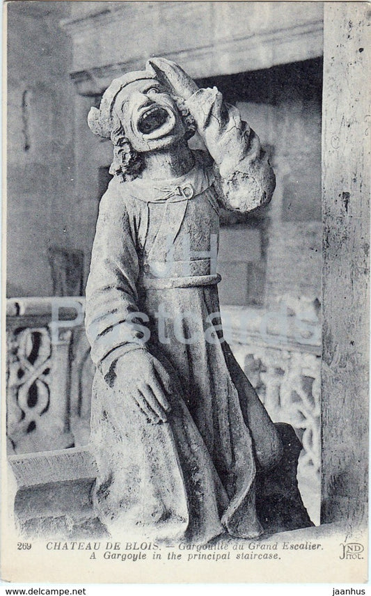 Chateau de Blois - Gargouille du Grand Escalier - castle - 269 - old postcard - France - unused - JH Postcards