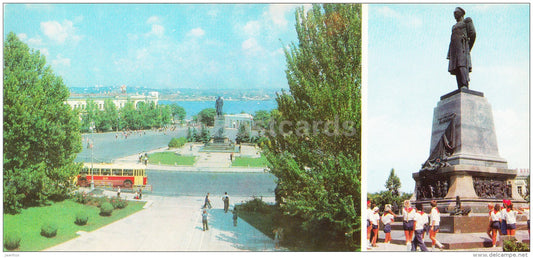 Nakhimov square - monument to admiral Nakhimov - trolleybus - Sevastopol - Crimea - 1980 - Ukraine USSR - unused - JH Postcards