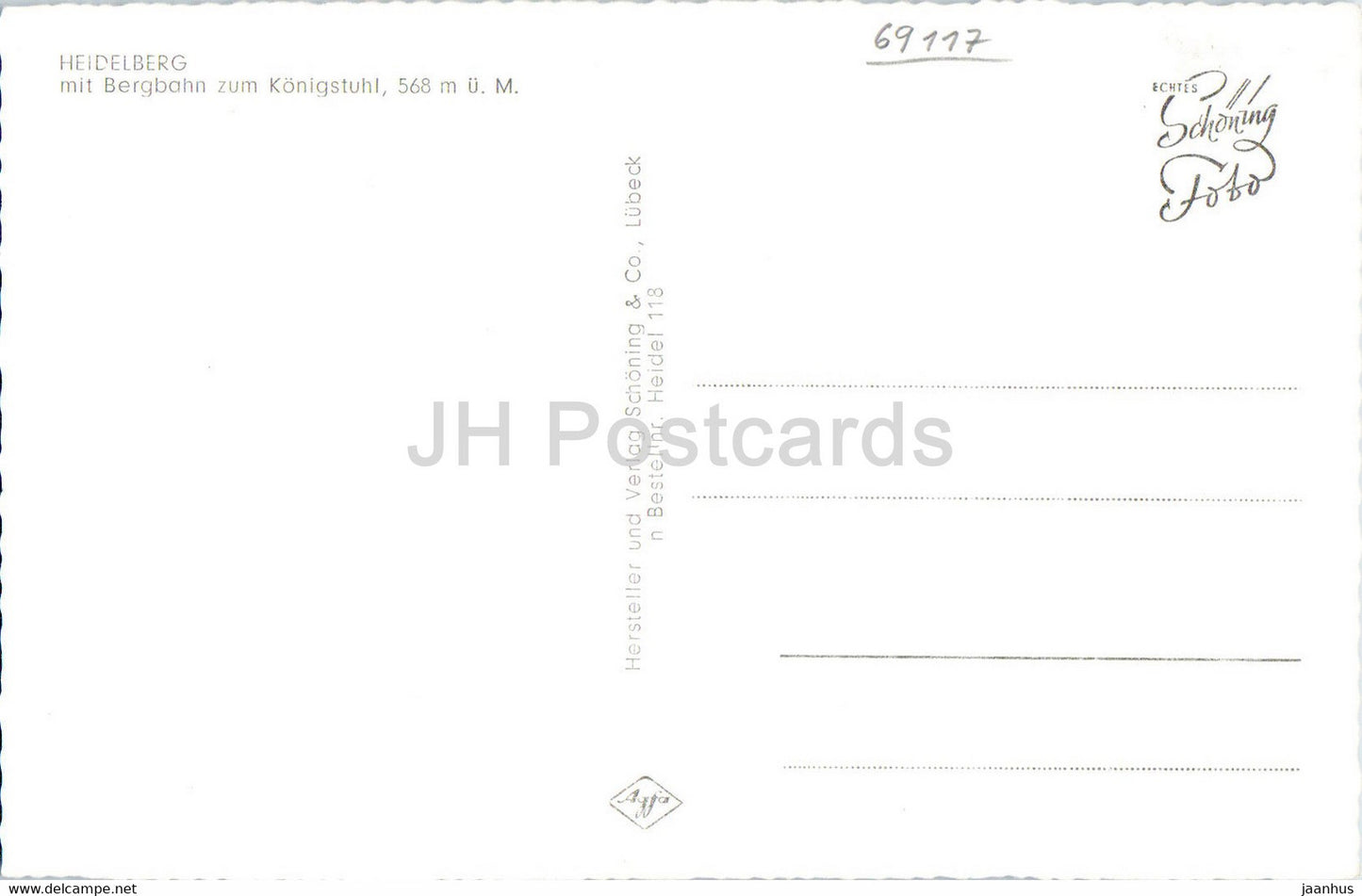 Heidelberg mit Bergbahn zum Königstuhl - alte Postkarte - Deutschland - unbenutzt