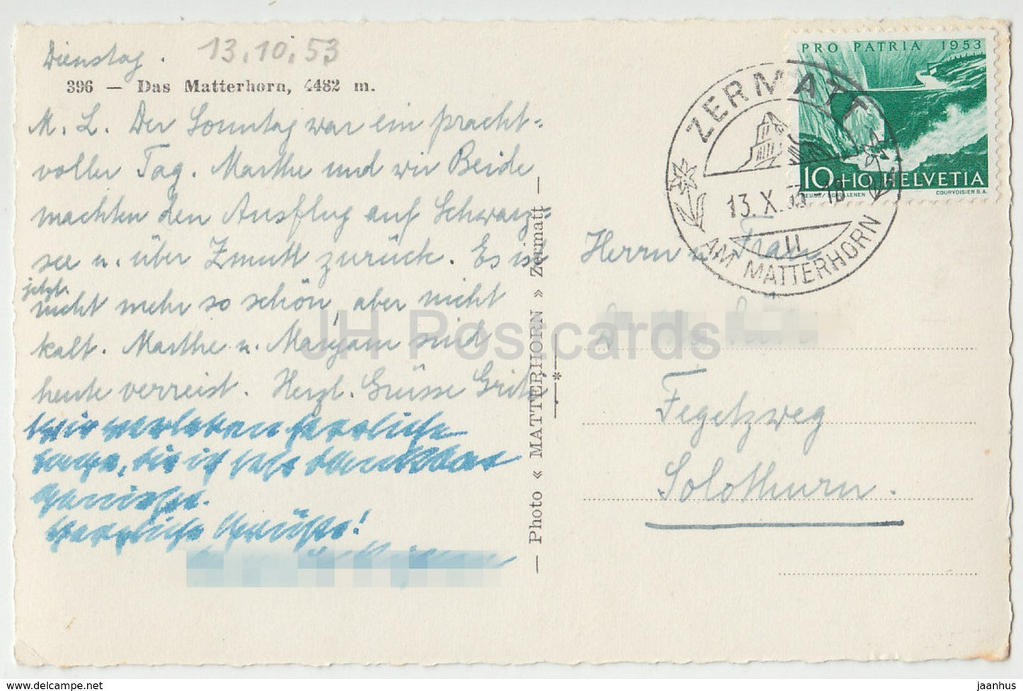 Das Matterhorn 4482 m - 396 - Switzerland - 1953 - used