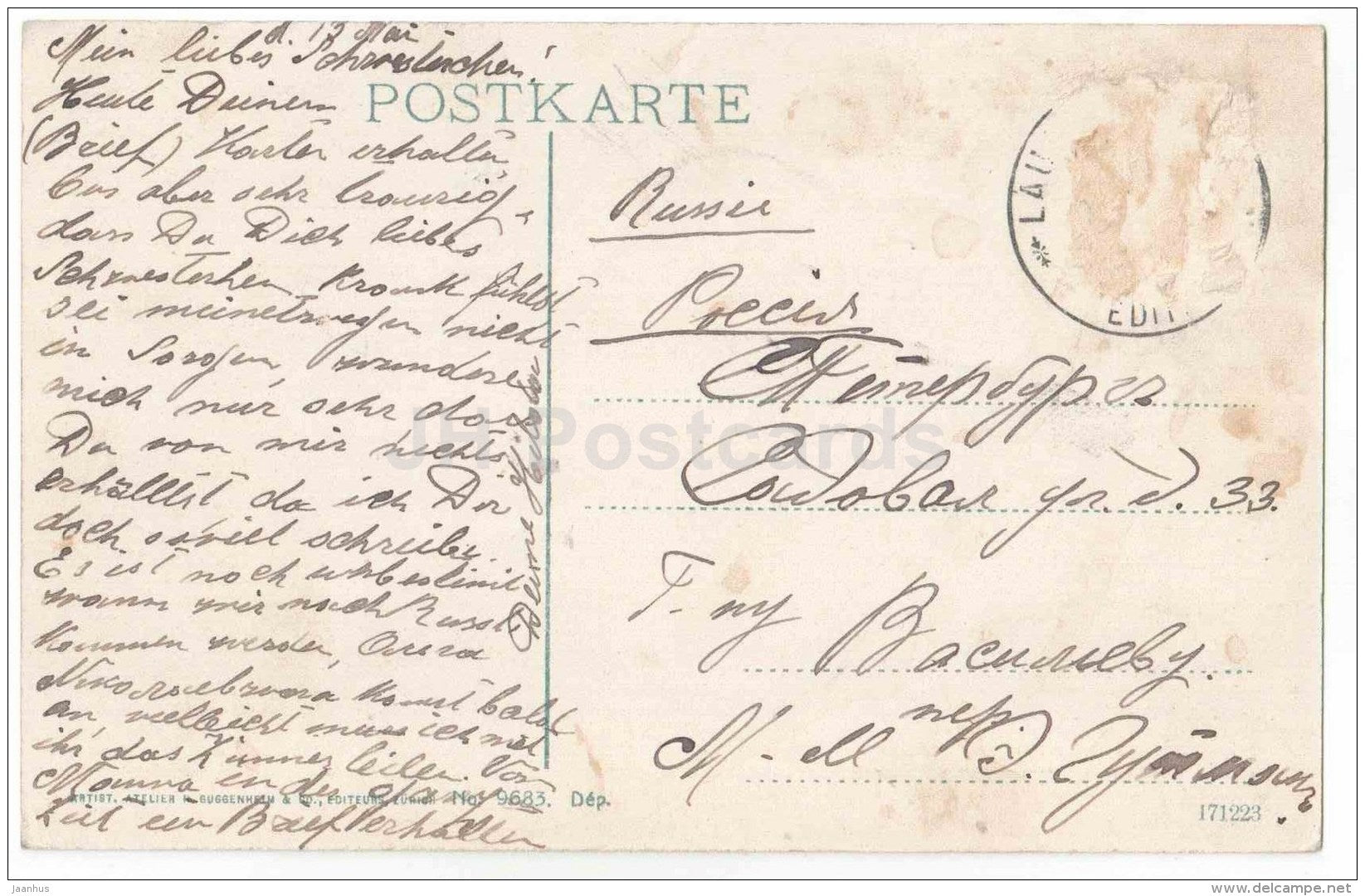 Village Suisse - Lausanne - 9683 - Switzerland - sent from Switzerland Lausanne to Tsarist Russia St. Petersburg 1900s - JH Postcards