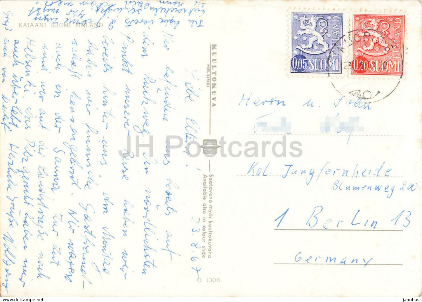 Kajaani - vue sur la ville - bateau - 1967 - Finlande - utilisé