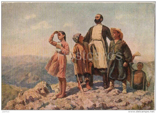 painting by B. Sanakoyev - The Future . Kosta Khetagurov , 1961 - mountain - Ossetian art - unused - JH Postcards