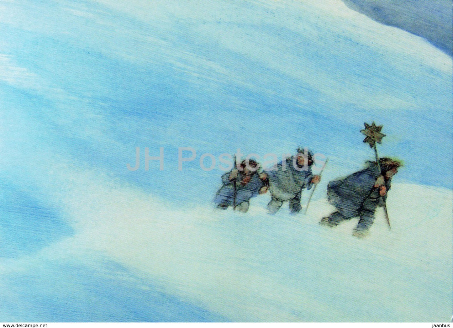 Christmas Greeting Card - Frohe Weihnachten - winter wanderers - Germany - unused - JH Postcards