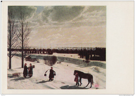 painting by N. Krylov - Winter Landscape (Russian Winter) , 1827 - horse - Russian art - 1981 - Russia USSR - unused - JH Postcards