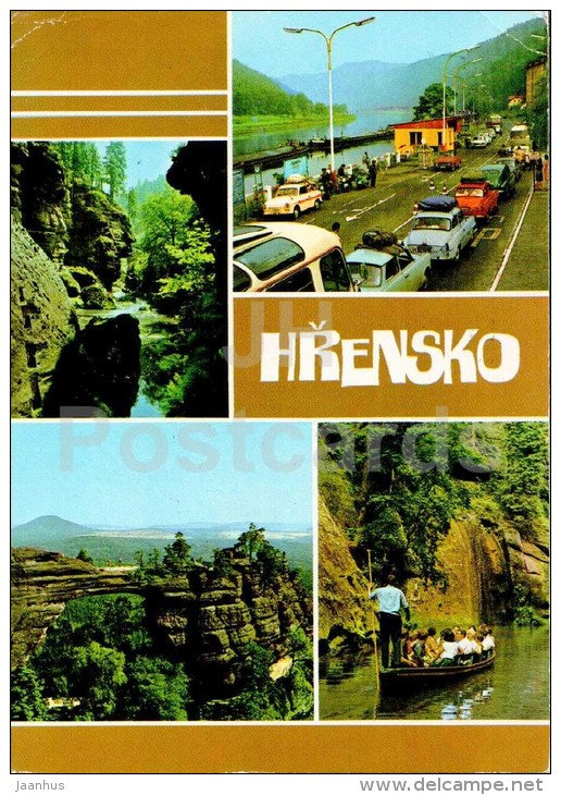 Hrensko - boat - traffic - nature - Czechoslovakia - Czech - used 1975 - JH Postcards
