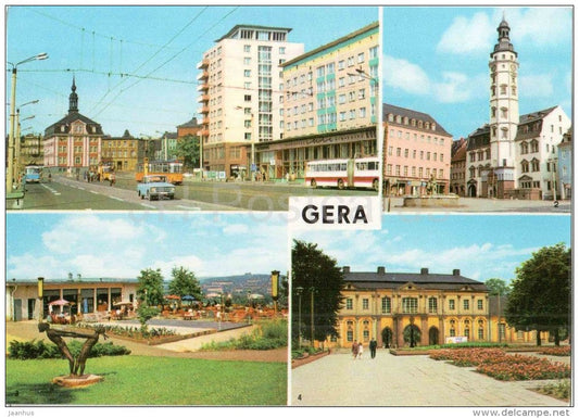 Rathaus - Terrassencafe Osterstein - Orangerie - tram - bus - Gera - Germany - unused - JH Postcards