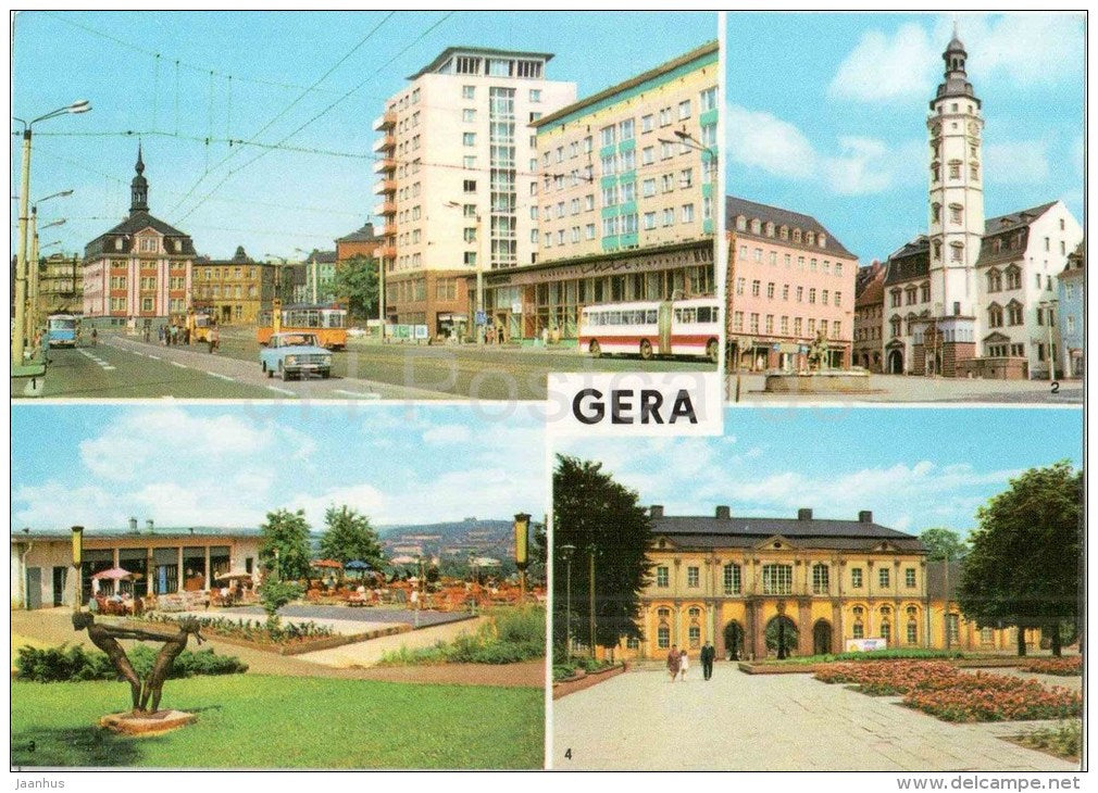 Rathaus - Terrassencafe Osterstein - Orangerie - tram - bus - Gera - Germany - unused - JH Postcards