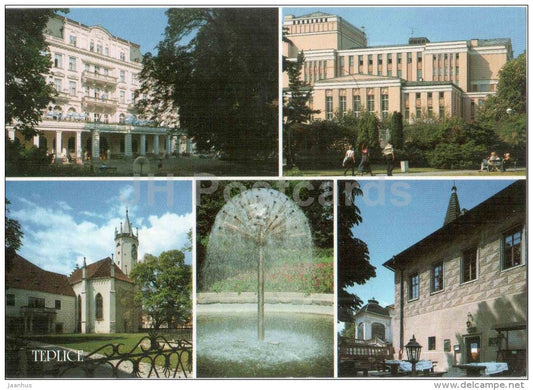 Teplice - Imperial baths - theatre - St. Cross Church - Pampeliska fountain - Czech - used 2000 - JH Postcards