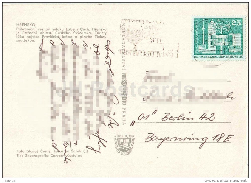 Hrensko - boat - traffic - nature - Czechoslovakia - Czech - used 1975 - JH Postcards