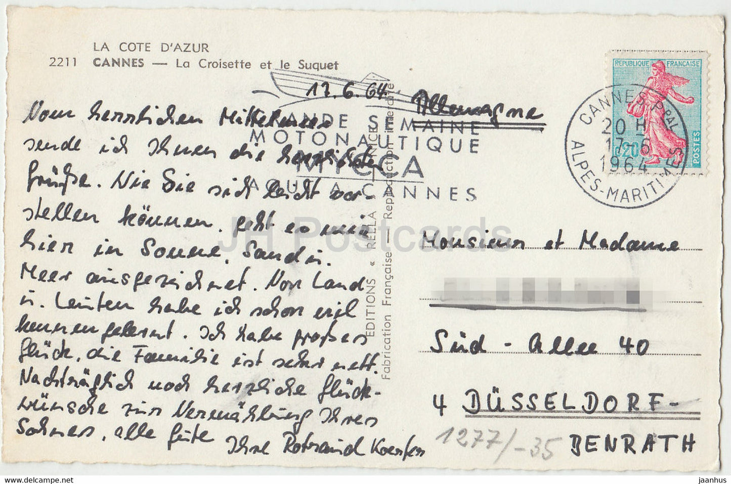 Cannes - La Croisette et le Suquet - 2211 - 1964 - France - used