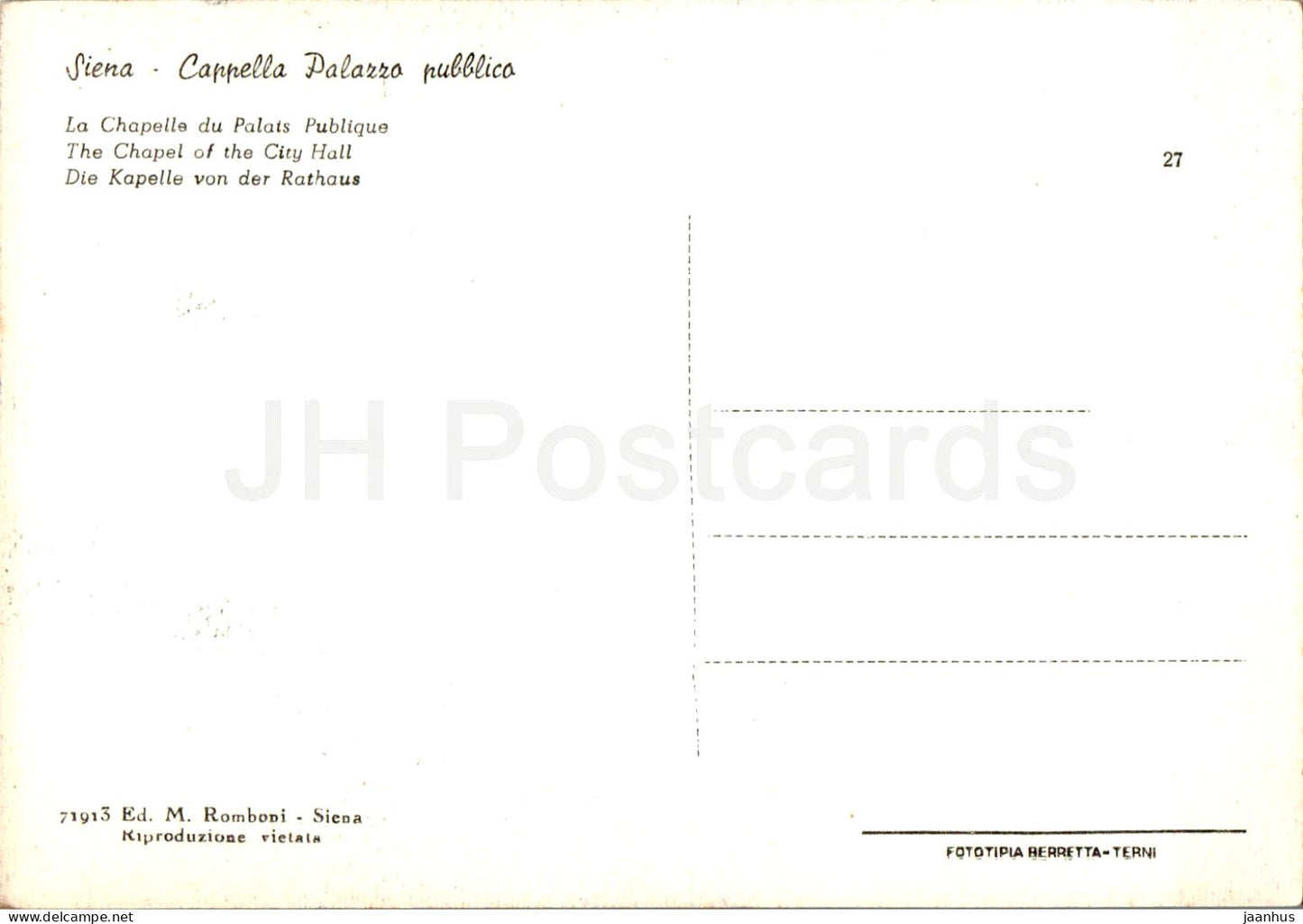 Siena - Capella Palazzo pubblico - Die Kapelle des Rathauses - 27 - alte Postkarte - Italien - unbenutzt 
