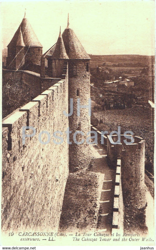 Carcassonne - La Tour Cahuzac et les Remparts - The Cahuzac Tower - 19 - old postcard - France - unused - JH Postcards